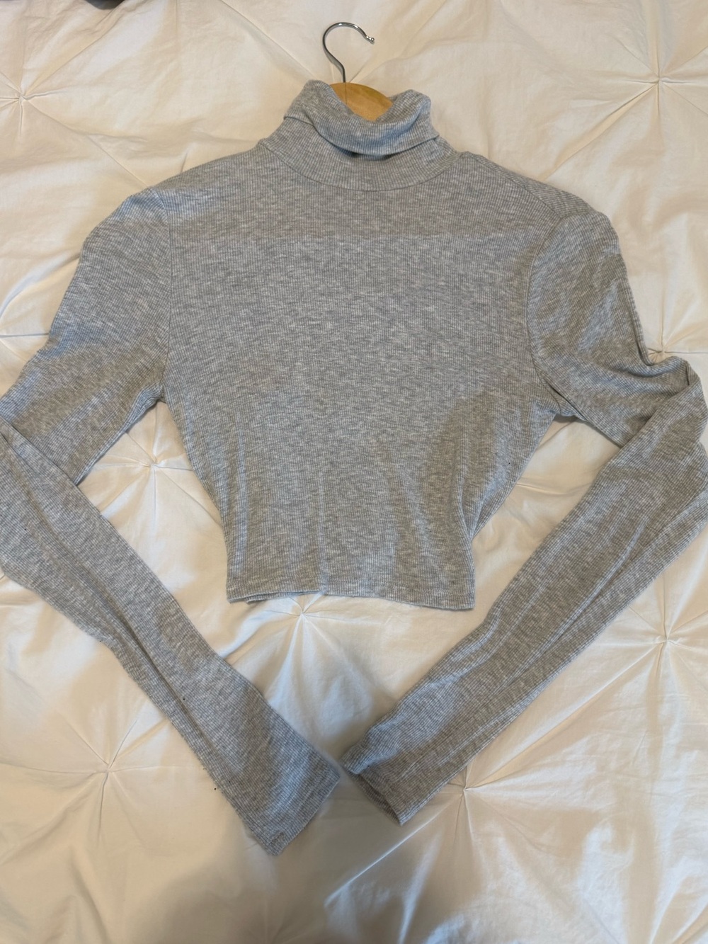 Garage Light Gray Cropped Turtleneck Long-Sleeve Top